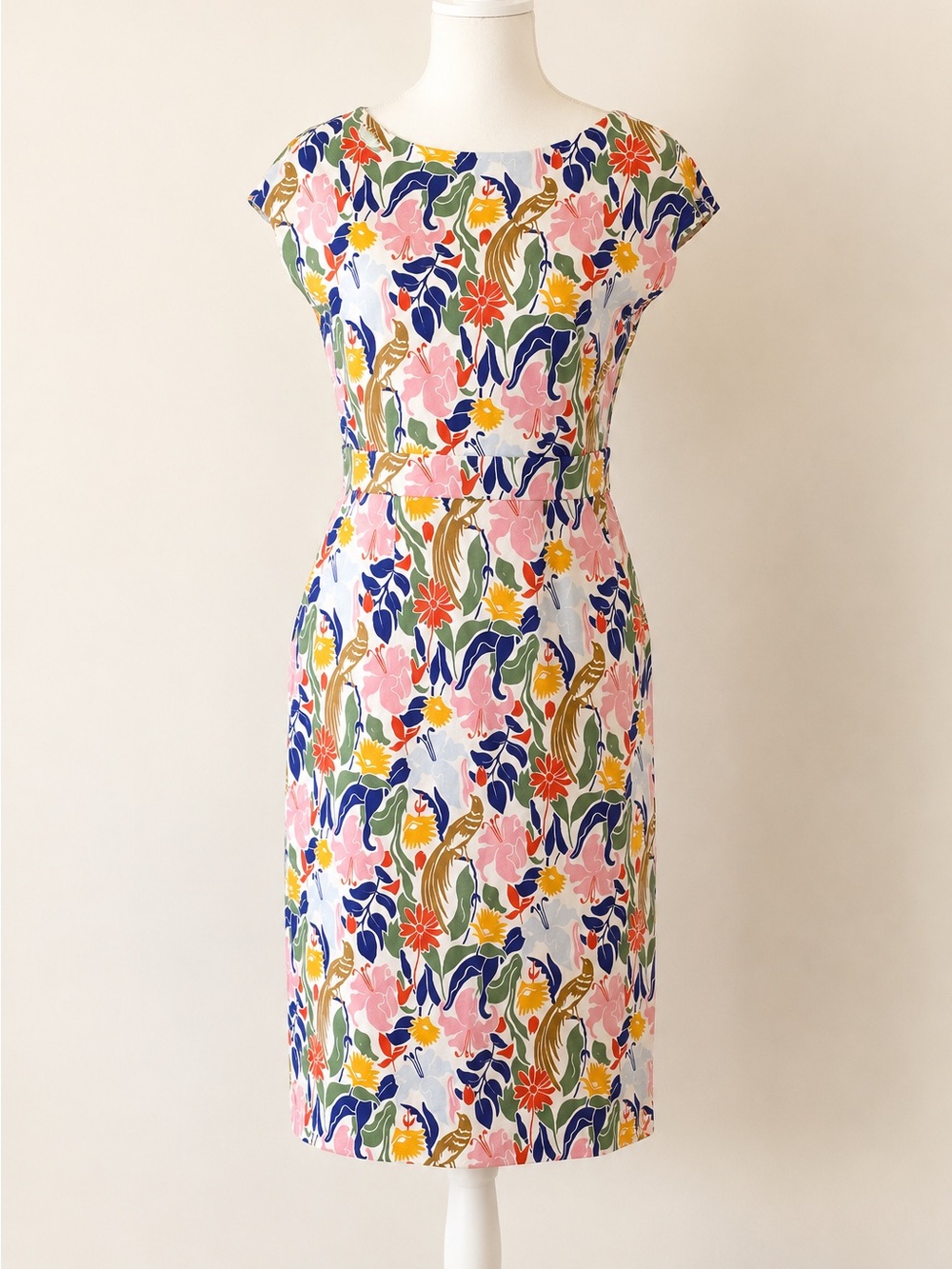 Boden • Florrie Bird & Floral Print Cotton Sheath Dress • US 6 Long • Like New!